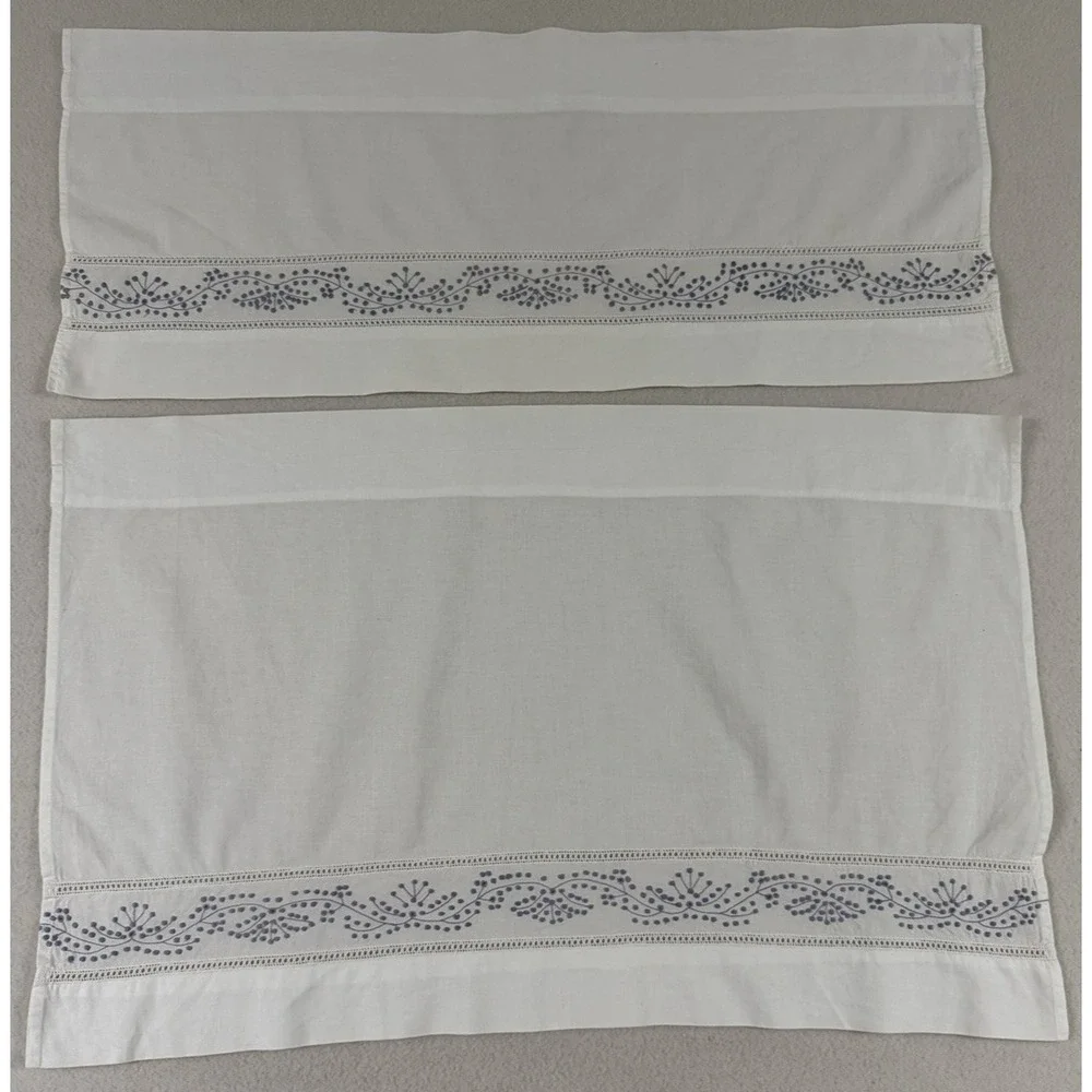 Cafe Curtain Set‎ Panels White Embroidered Lavender Cottage Shabby Farmhouse 4